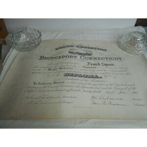 Vintage Antique 1913 HIgh School Diploma Bridgeport Connecticut 16 x 21" Speer